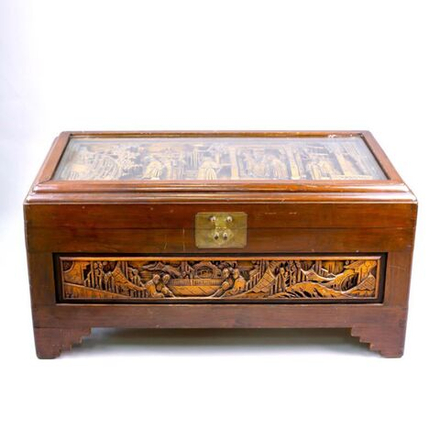 Винтаж: Старинный резной китайский сундук