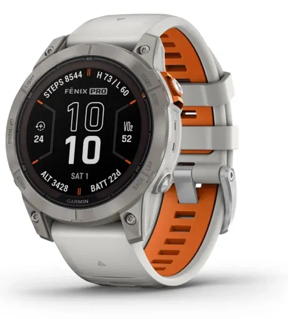 Умные часы Garmin Fenix 7 Pro Sapphire Solar, серый с серо-оранжевым ремешком (Fog Gray)