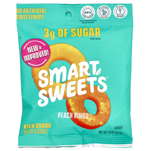 SmartSweets, Peach Rings, персик, 50 г (1,8 унции)