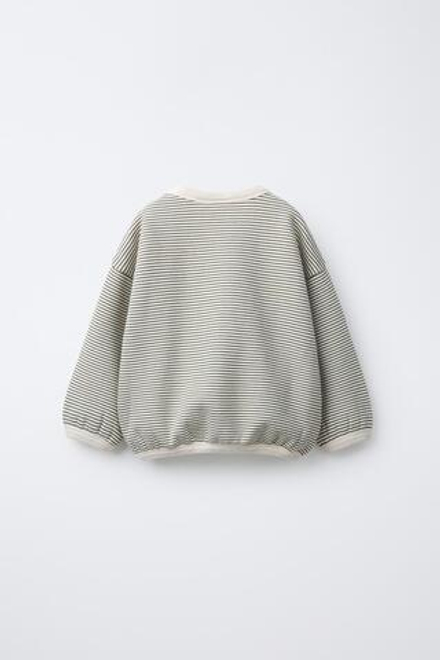 ZARA ТОЛСТОВКА В ТОНКУЮ ПОЛОСКУ, ЭКРЮ/ЗЕЛЕНЫЙ