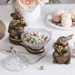 Конфетница-сахарница Кролик Банни Бронза с чашей