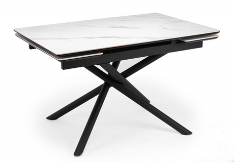 Керамический стол Woodville Мэриан 120(180)х80 snow alpin white, черный, ножки черные