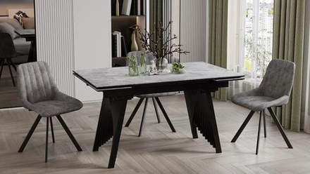 Стол кухонный обеденный раздвижной Черный муар/Керамика матовая черный мрамор 140(200)х85х78 см