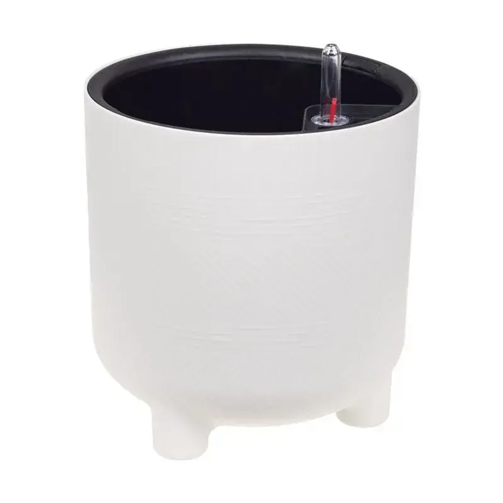 Кашпо ШЭНК D220мм 6,5л с вставкой и с автополивом белый ротанг