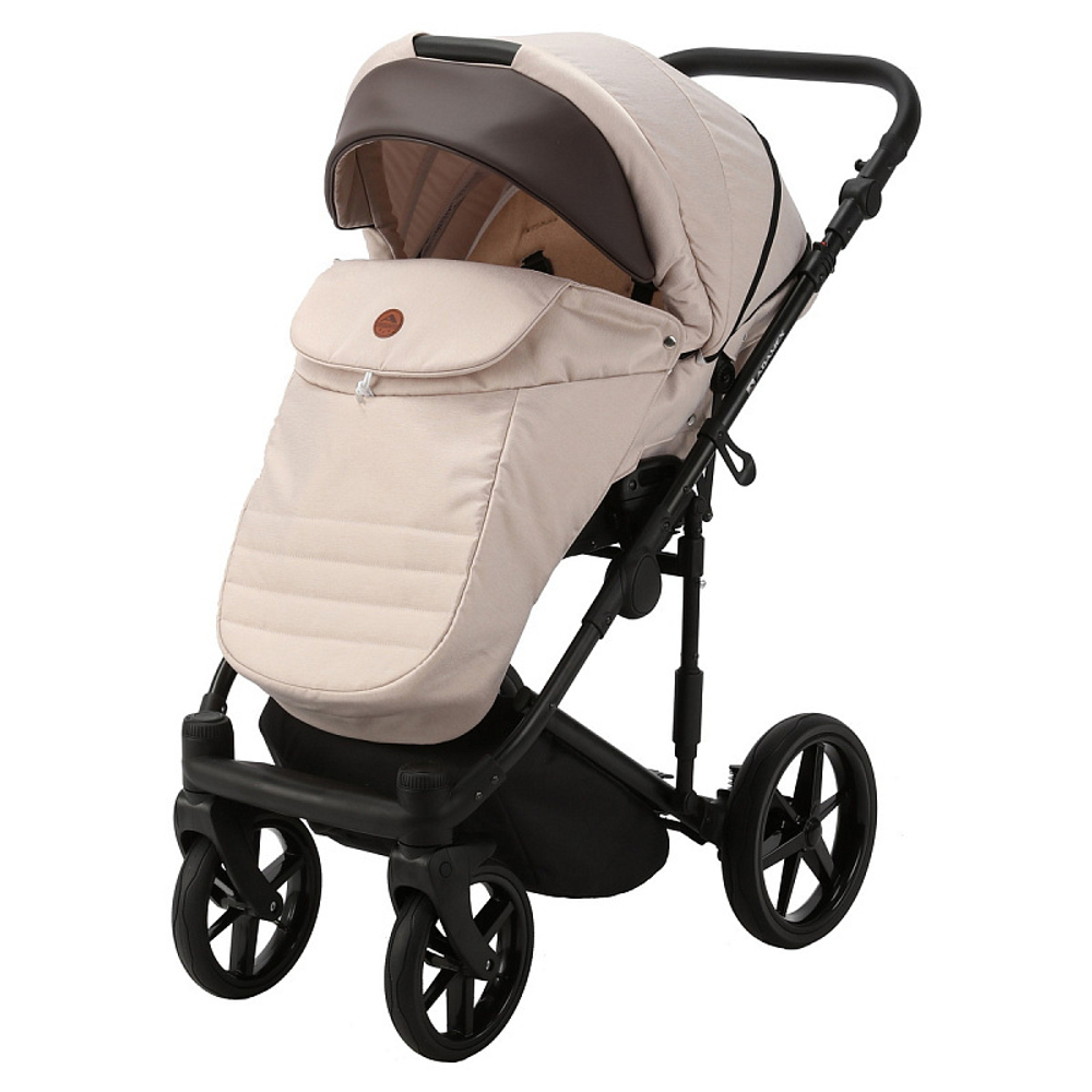 Детская коляска Adamex Amelia 2 в 1 AM267-TIP (СВ.БЕЖ.ТК+ КОРИЧНЕВ.КОЖА)