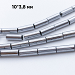 Гематит Трубочка бусины (имитация), цвет серебро, размер около 10*3,8 мм, цена за 19-20 шт (1/2 нити)