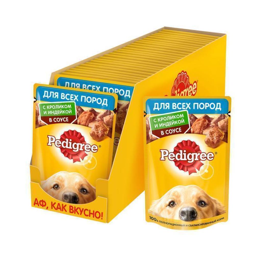Влажный корм Pedigree для взрослых собак, с кроликом и индейкой в соусе, 28 шт x 85 г