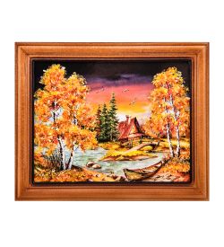 AMB-74/47 Картина «Избушка в лесу» (с янтарной крошкой) дер.краш.рамка 12х15