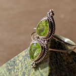 Кольцо ОТРАЖЕНИЕ-2, серебро/оливин