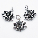 Подвеска Лотос, цвет серебро (родий), черные фианиты, размер 14*13,5 мм, цена за 1 шт