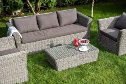"Капучино" диван из искусственного ротанга (гиацинт) трехместный с подушками, цвет серый