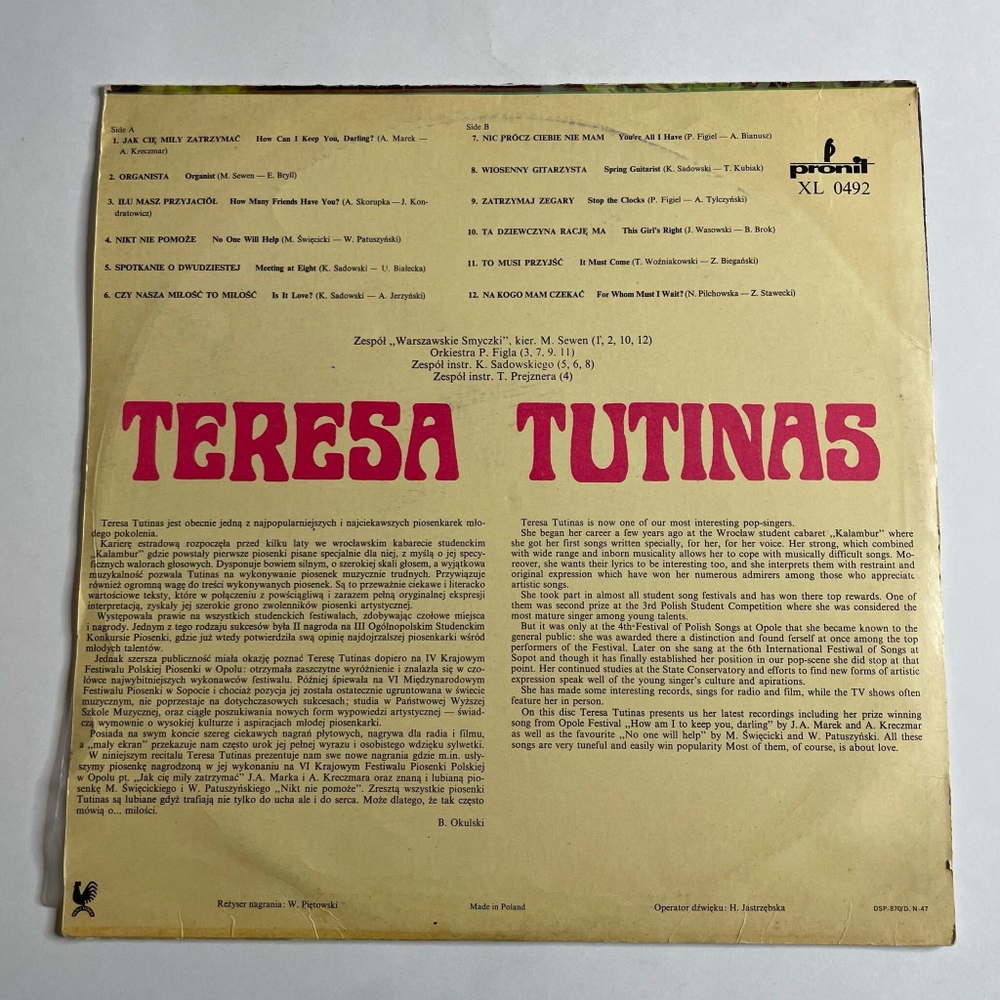 Винтажная виниловая пластинка LP Teresa Tutinas Jak Cie Mi y Zatrzymac (Польша 1968)