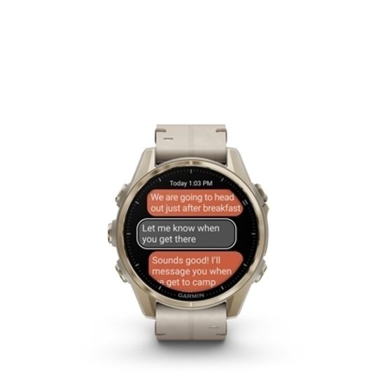 Мультиспортивные GPS часы Garmin Fenix 8S (43 mm) AMOLED, Sapphire Soft Gold Stainless Steel with Fog Gray Leather Band 010-02903-40