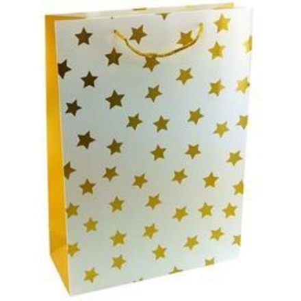 Пакет подарочный L вертикальный "Золотые звезды на белом"