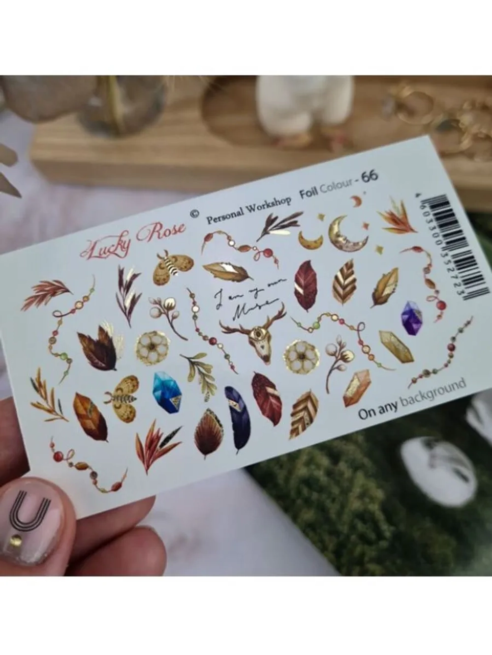 Lucky Rose Слайдеры наклейки для длинных ногтей Foil 066