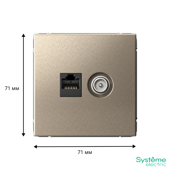 Розетка компьютерная + телевизионная 2-м СП ArtGallery RJ45 кат.5E + TV механизм шампань SE GAL000589