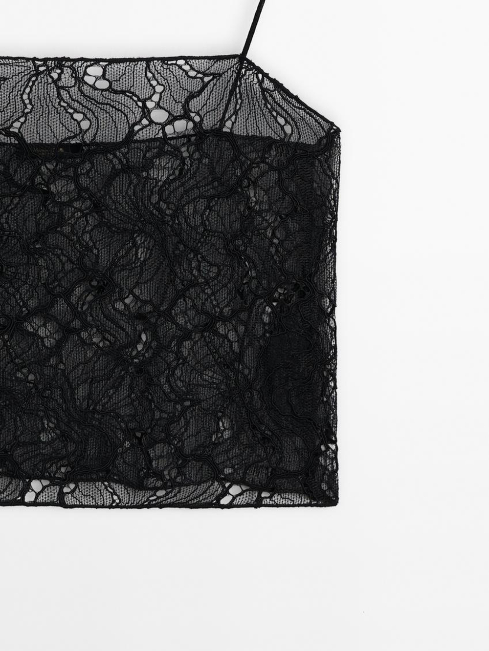 Massimo Dutti Кружевной топ на бретелях, черный