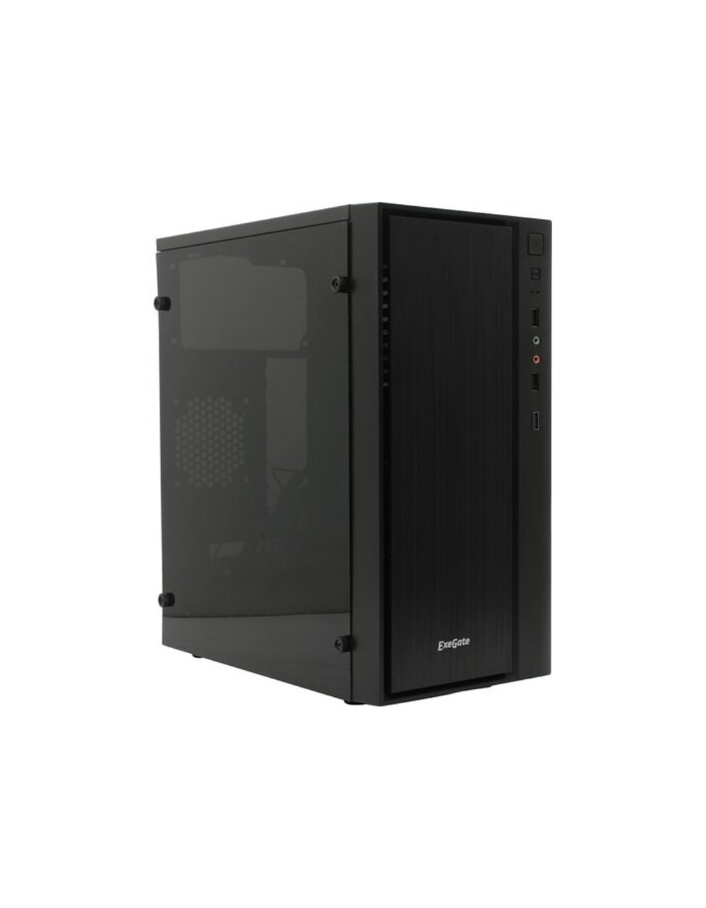 Корпус для компьютера Exegate EX283754RUS Корпус Minitower ExeGate mEVO-9301-RGB (mATX, без БП, с окном, 2*USB+1*USB3.0, HD аудио, черный с RGB подсветкой)