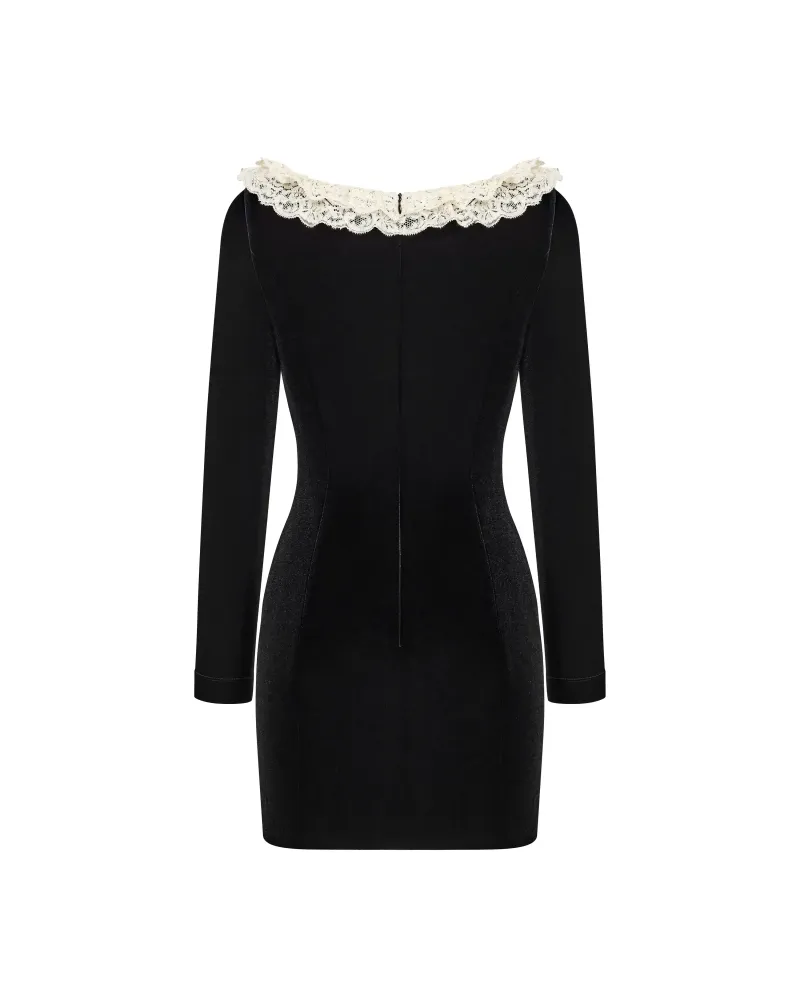 Uma, платье мини из черного бархата с длинным рукавом