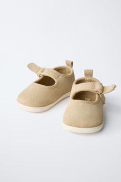 ZARA КОЖАНЫЕ БАЛЕТКИ BAREFOOT, ПЕСОЧНО-КОРИЧНЕВЫЙ