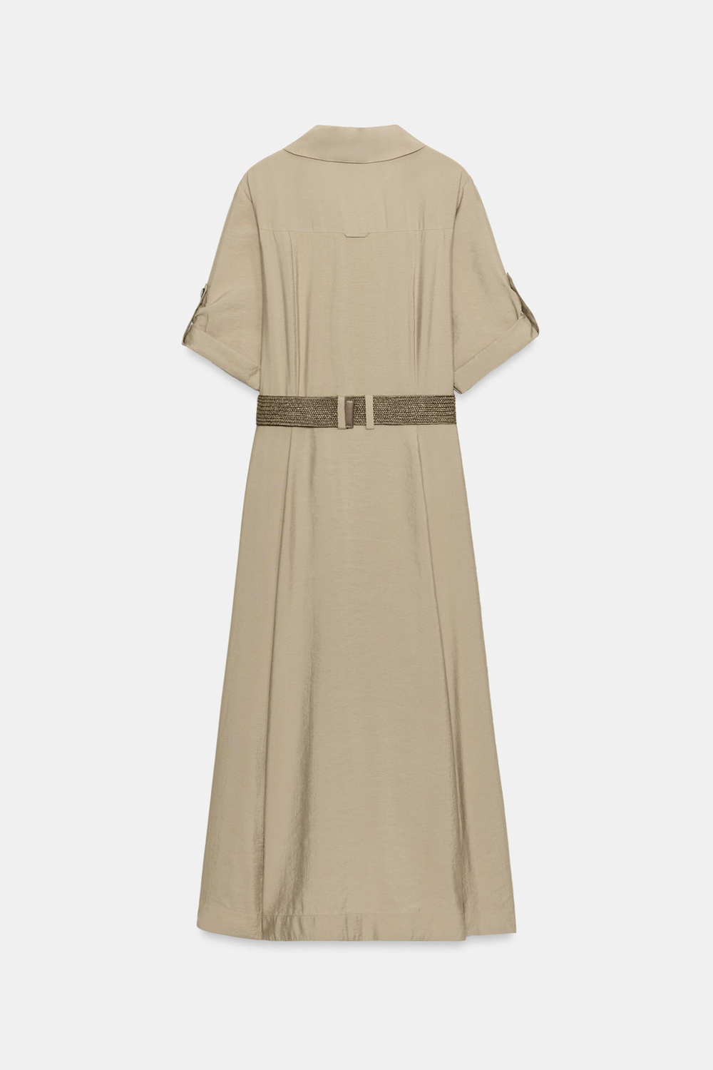 ZARA ПЛАТЬЕ-РУБАШКА МИДИ С РЕМНЕМ, РЫЖЕВАТО-КОРИЧНЕВЫЙ