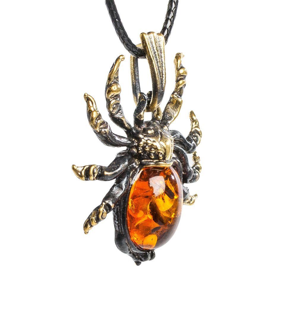 AM-1208 Подвеска «Паук» (латунь, янтарь)