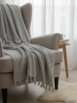 Плед-покрывало из хлопка Mia Waffle, цвет Серый