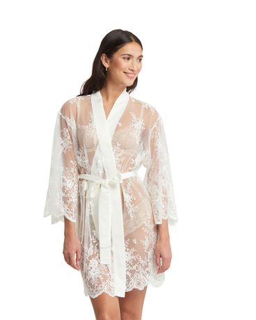 халат-накидка из прозрачной ткани с цветочной вышивкой Rya Collection Darling айвори — фото 2