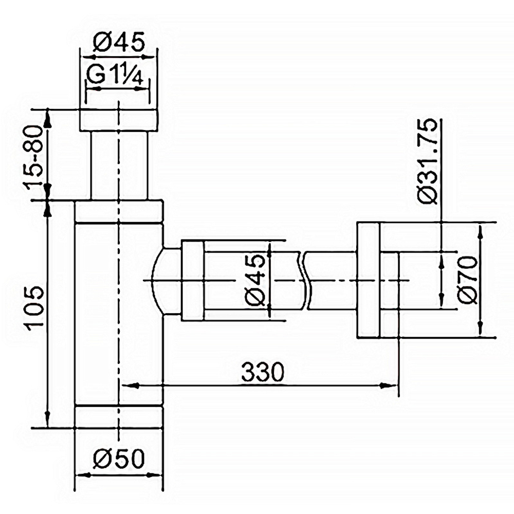 Сифон для раковины AZARIO G 1 1/4, без выпуска, цилиндр, латунь, бронза (AZ-108-BR)