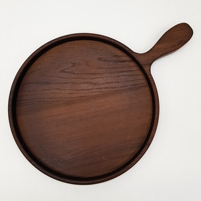 Доска для подачи круглая с ручкой (10см); дуб темный; D=250мм; Н=25мм