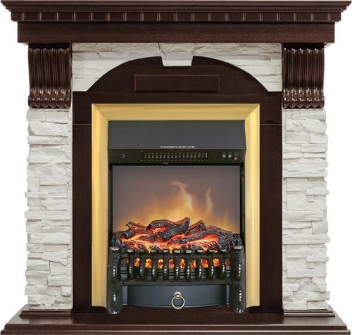 Каминокомплект Dublin - Темный дуб / Сланец белый с очагом Fobos FX M Brass