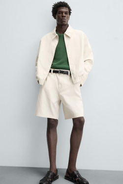 ZARA ШОРТЫ REGULAR FIT В ПОЛОСКУ, ЭКРЮ