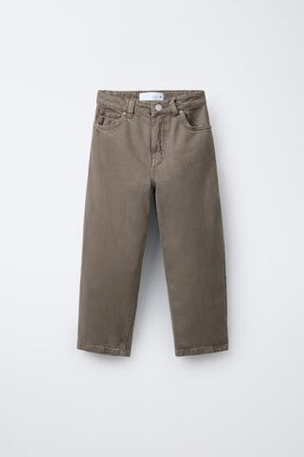 ZARA БРЮКИ RELAXED BAGGY ИЗ САРЖИ, СЕРОВАТО-КОРИЧНЕВЫЙ