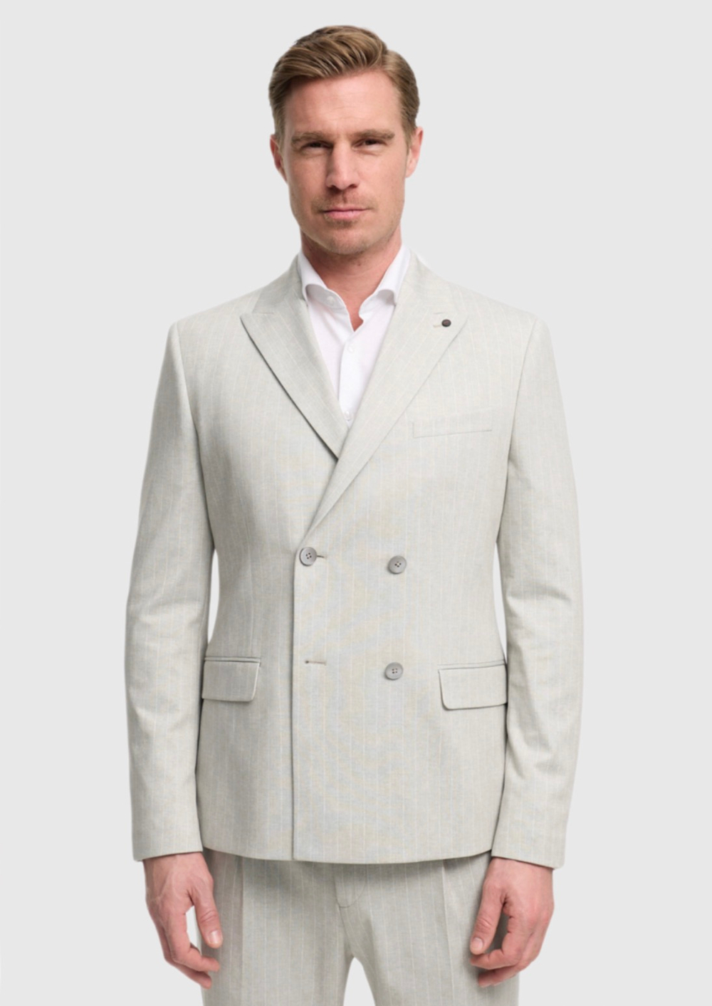 Мужской двубортный костюм (бежевый) А97
