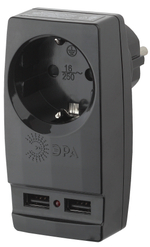 Адаптер ЭРА Polynom SP-1e-USB-B 1 гнездо c заземлением (черный/белый)