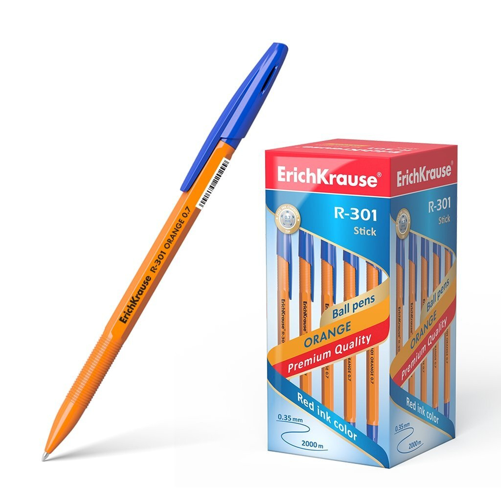 Ручка шариковая ErichKrause R-301 Orange Stick, синяя, 0,7 мм