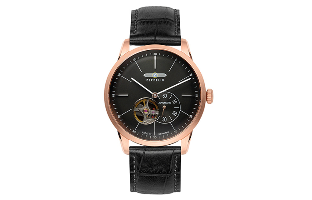 ZEPPELIN Automatic Mechanical Movement Men"s Watches Watch Black Dial Stainless Steel Case Leather Strap