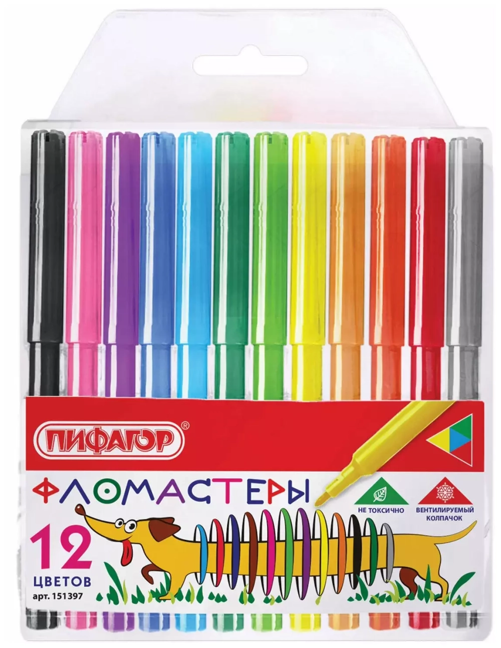 Фломастеры ПИФАГОР "Веселая такса", 12 цветов