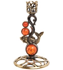 Народные промыслы AM-3051 Подсвечник «Золотой карп» (латунь, янтарь)