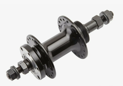 Втулка WZ задняя, алюминиевая, под диск 6 болтов, под трещотку, на гайках, 36 отверстий, ось 3/8''х135x175мм, промподшипники, черная (25)