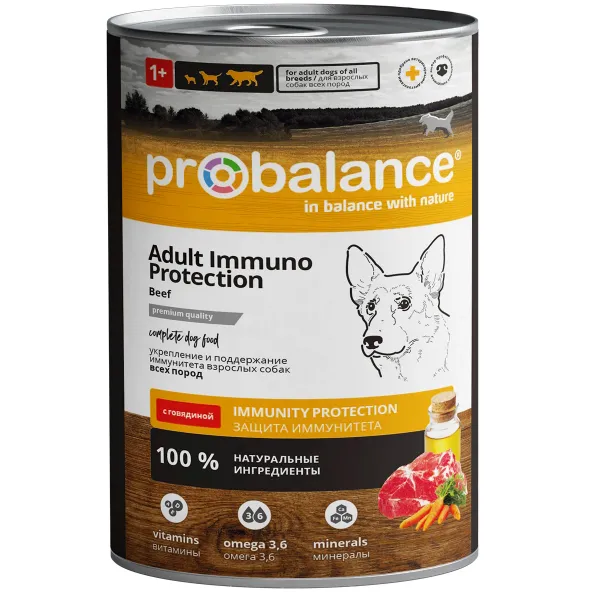 Консервы Probalance Adult Immuno Protection для собак, с говядиной