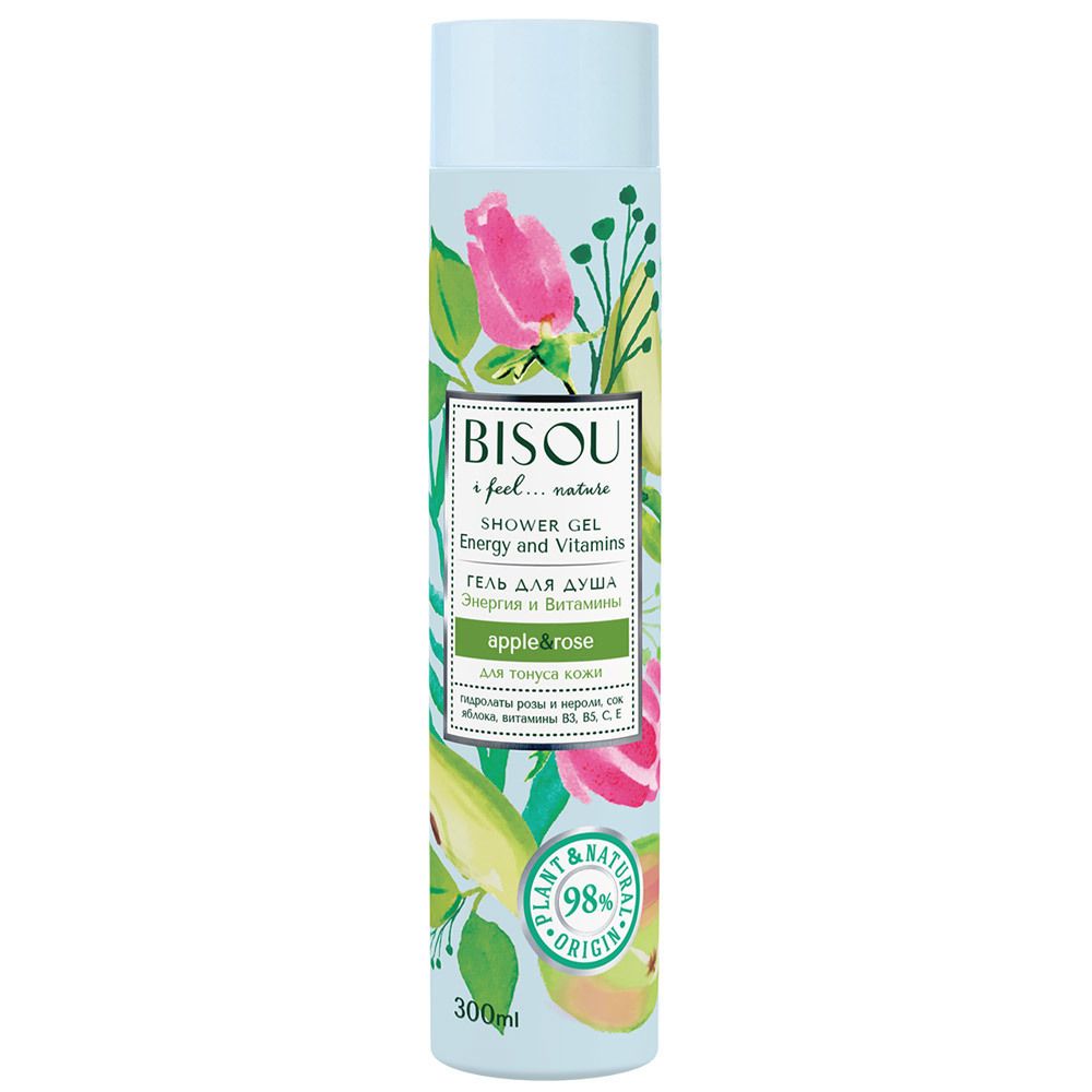 Гель для душа энергия и витамины яблоко-роза для тонуса кожи Bisou Apple & rose 300 мл