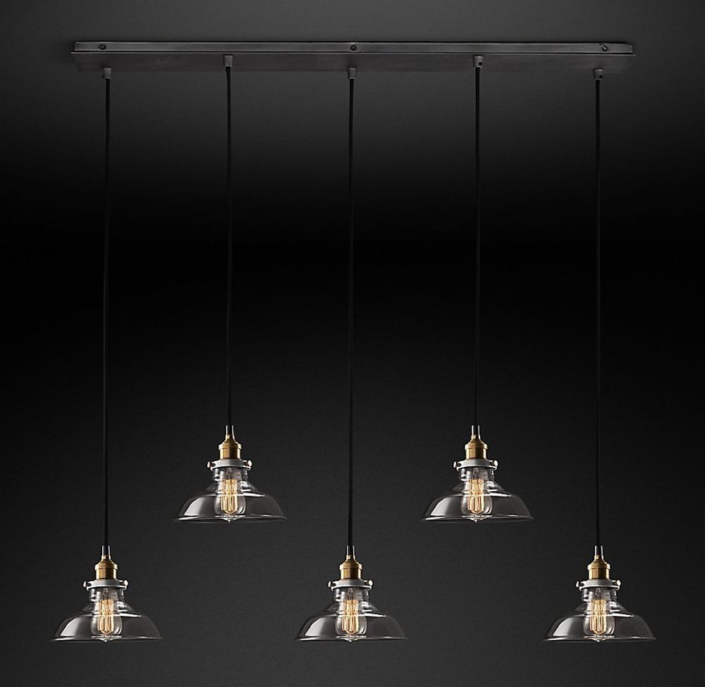 Подвесной дизайнерский светильник  20th C. Factory Filament Smoke Glass Barn Rectangular  Pendant by Restoration Hardware