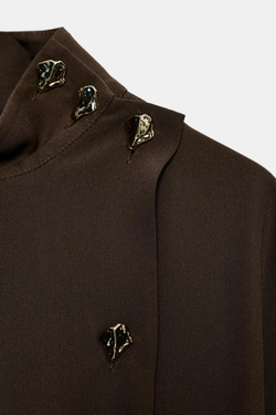 ZARA ПЛАТЬЕ МИДИ С ПОЯСОМ, КОРИЧНЕВЫЙ