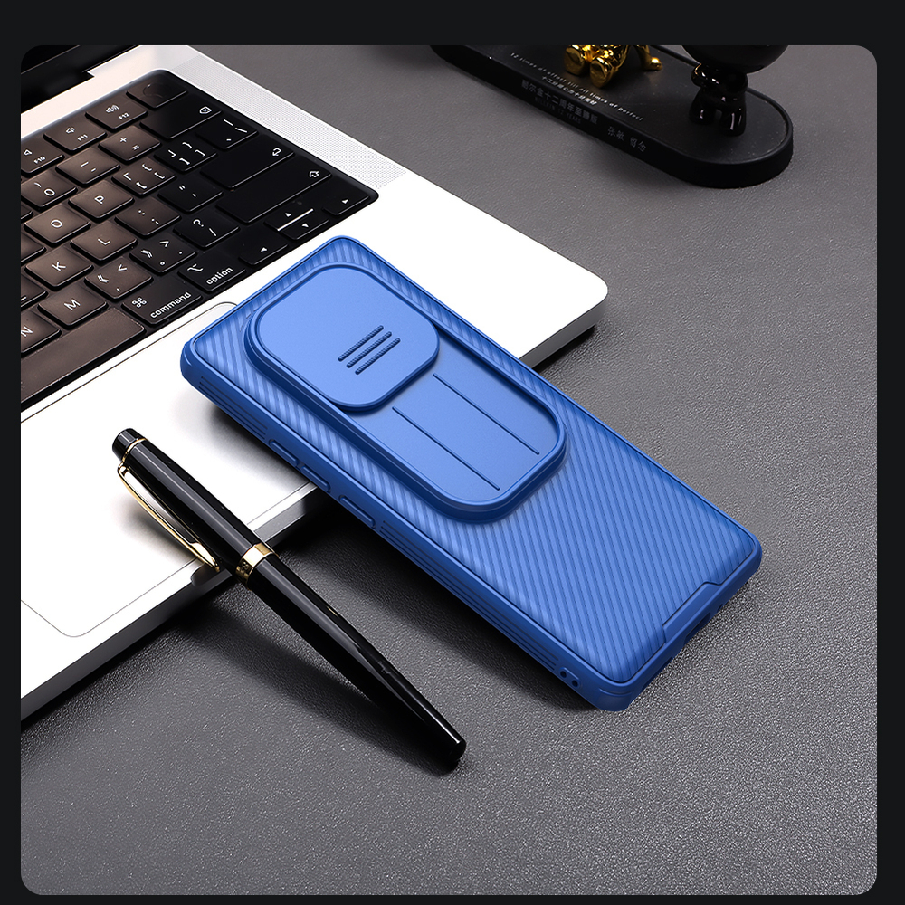 Усиленный чехол синего цвета с сдвижной шторкой для камеры от Nillkin для Xiaomi Redmi Note 14 Pro 5G и Mi Poco X7 5G, серия CamShield Pro Case