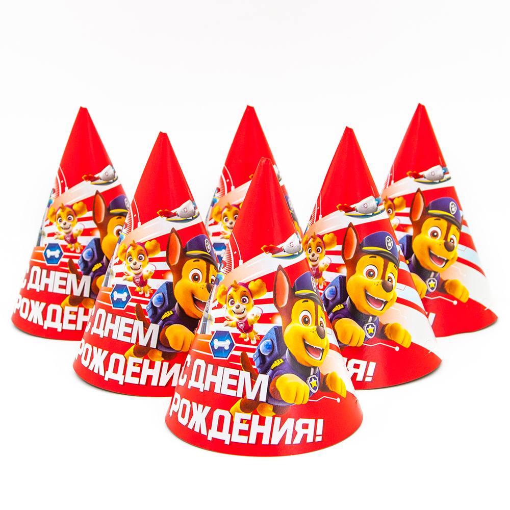 Колпаки Щенячий Патруль, С Днем Рождения!, Красный, 1 шт.