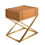 Прямоугольный угловой столик из кожи и золотистой стали 2148