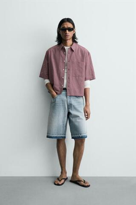 ZARA ДЖИНСОВЫЕ ШОРТЫ RELAXED FIT, ГОЛУБОЙ