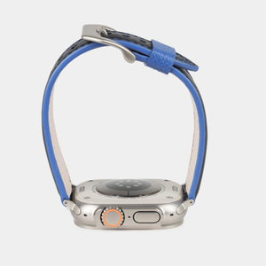 Ремешок для Apple Watch Ultra 49mm из кожи теленка черного цвета с синей строчкой