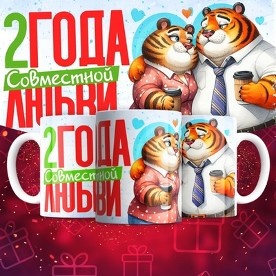 Кружка 1 совместный год любви, тигры / 2